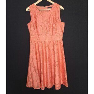 💙 Tommy Hilfiger Lace Fit & Flare Dress Coral Size 12 Sleeveless Lined A-Line P